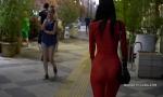 Bokep Gratis Red transparent dress in public hot